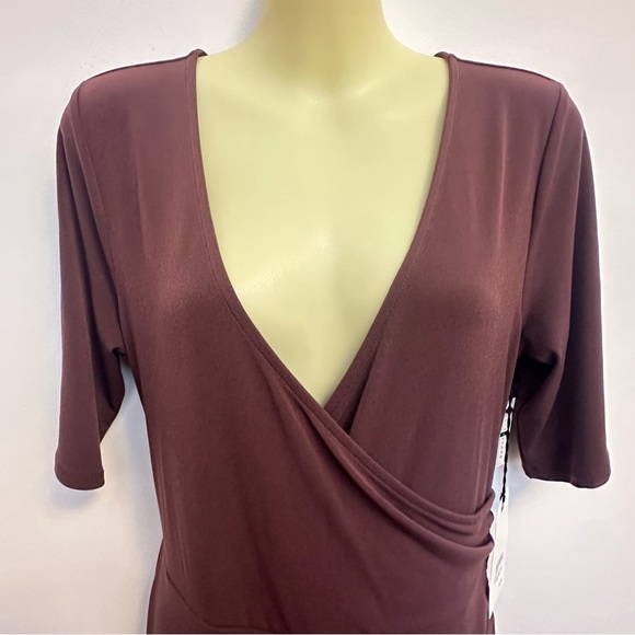 NWT Leith Chocolate Brown Wrap V-neck Sheath Dress 3/4 Sleeve - Picture 4 of 8